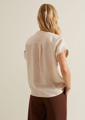 Phase Eight Kelsie Button Through Linen T Shirts Beige Australia | YL6138590